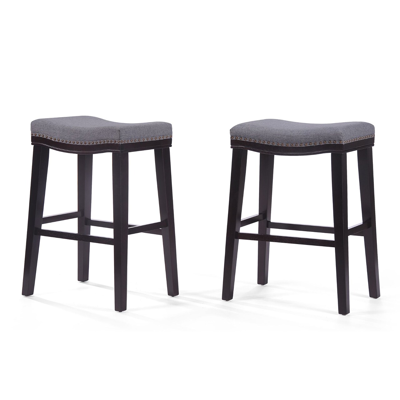 Contemporary Home Living Set of 2 Gray and Black Solid Saddle Shaped Studded Bar Stools 30"